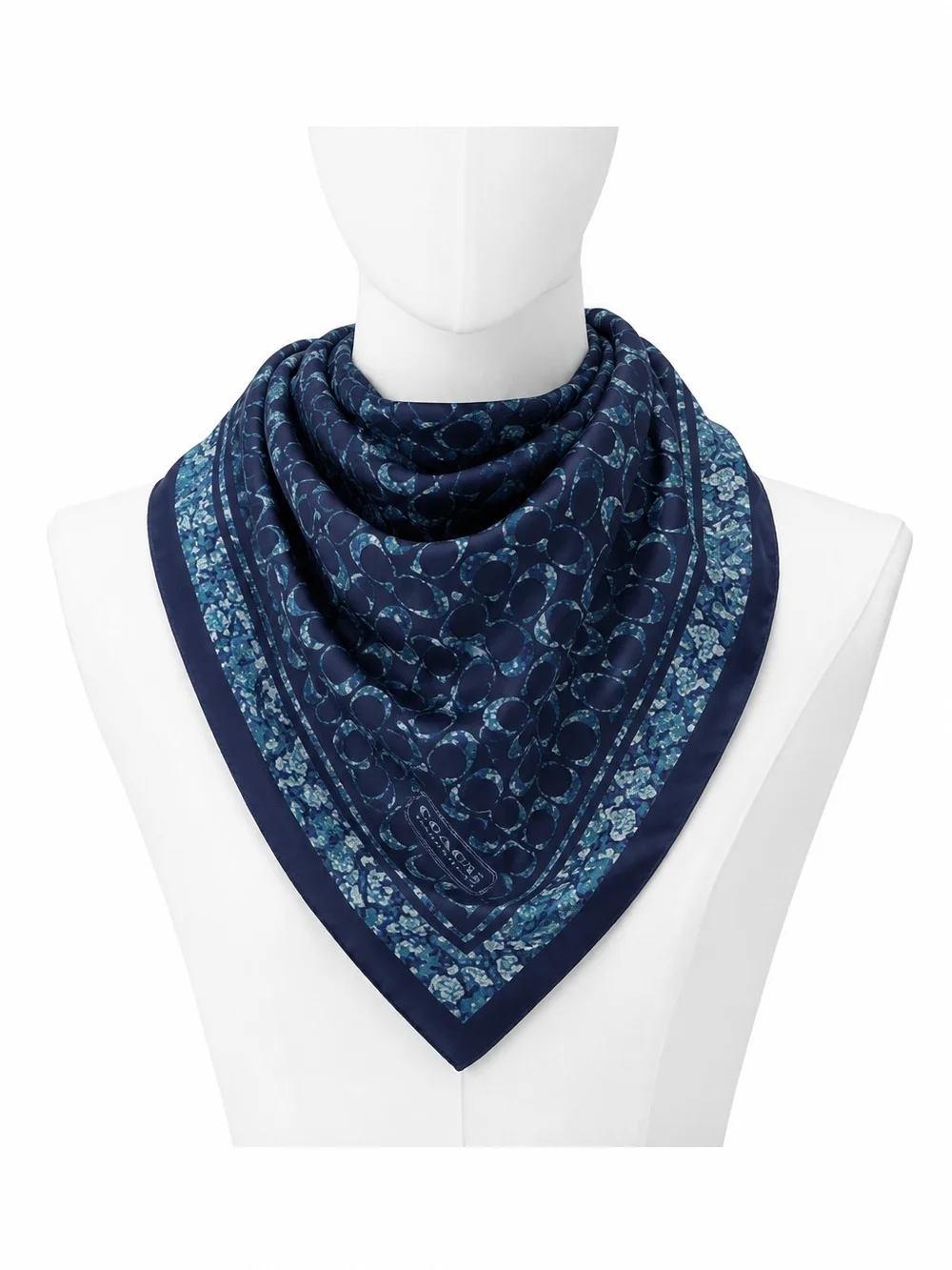Coach Signature C Rose Meadow Silk Scarf – True Navy / Blue Floral – New with Ta